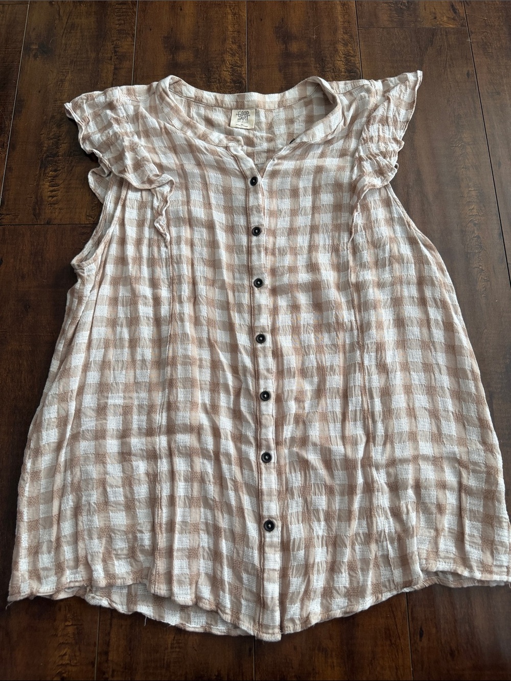 Matilda Jane Blush and White Plaid Ruffle-Sleeve Button-Front Top